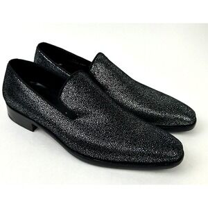 Ron White Shoes Loafer Men 42 US 9 Elliot Embossed Caviar Metallic Leather NEW